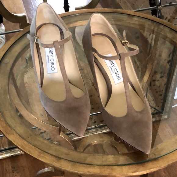 Jimmy Choo Suede T-Strap Heels - Picture 1 of 9